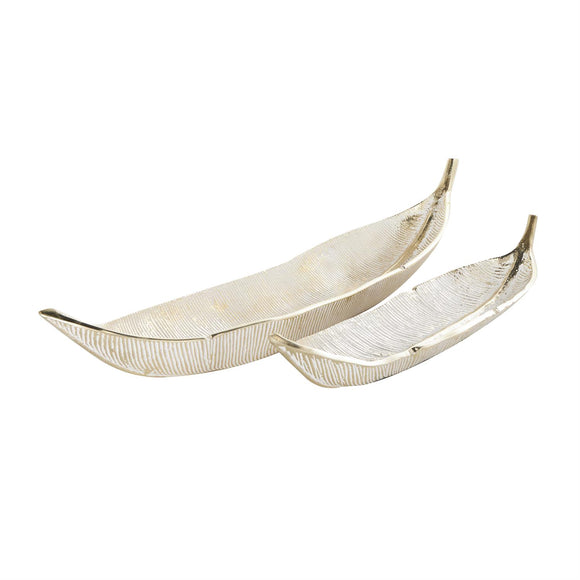 Silver Aluminum Leaf Slim Carved Decorative Bowl with Gold Metallic Accents Set of 2 24