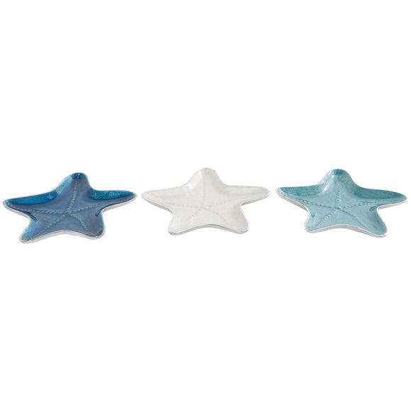 Multi Colored Aluminum Metal Starfish Handmade Enameled Decorative Bowl with Bubble Desing and Silver Bases Set of 3 7