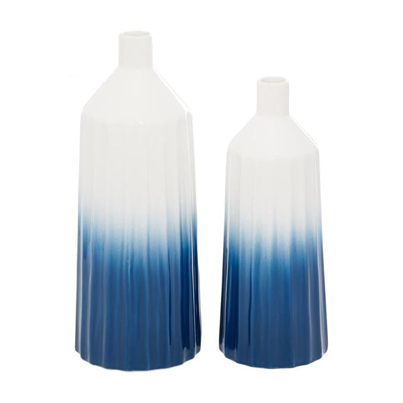 Blue Ceramic Handmade Ombre Vase Set of 2 16