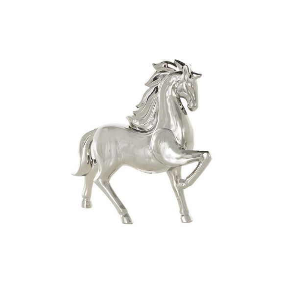 Silver Ceramic Horse Prancing Sculpture -  12