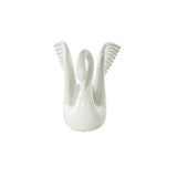 White Ceramic Swan Sculpture with Textured Grooves - 11" X 7" X 8"