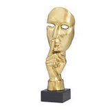 17 "Gold Porcelain Mask Quiet Gesture Sculpture - Home Decor
