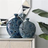 Blue Ceramic Floral Vase with Cut out Patterns Set of 2 16", 13"H