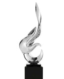 Flame 65" Tall Floor Sculpture // Chrome with Black Stand