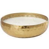 Gold Metal Mediterranean Fig Scented Hammered 20 oz 3 Wick Candle with White Wax, 7" x 7" x 2"