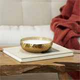 Gold Metal Mediterranean Fig Scented Hammered 20 oz 3 Wick Candle with White Wax, 7" x 7" x 2"