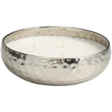 Silver Metal White Sage Scented Hammered 20 oz 3 Wick Candle with White Wax, 7" x 7" x 2"