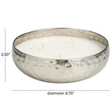 Silver Metal White Sage Scented Hammered 20 oz 3 Wick Candle with White Wax, 7" x 7" x 2"