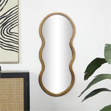 Gold Wooden Wavy Shaped Wall Mirror with Ribbed Frame - 20" X 2" X 47"