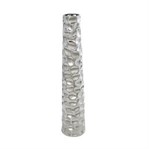 Silver Ceramic Geometric Bubble Vase with Concaved Circles - 8" X 8" X 39"