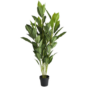 Green Faux Foliage Artificial Tree with Black Plastic Pot, 29" x 29" x 61"