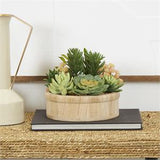 Green Faux Foliage Artifical Plant with Brown Wooden Pot - 8" X 8" X 7"