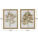 Gold Wood Laef 3D Wall Decor with Beveled Frame Set of 2 13"W x 17"H