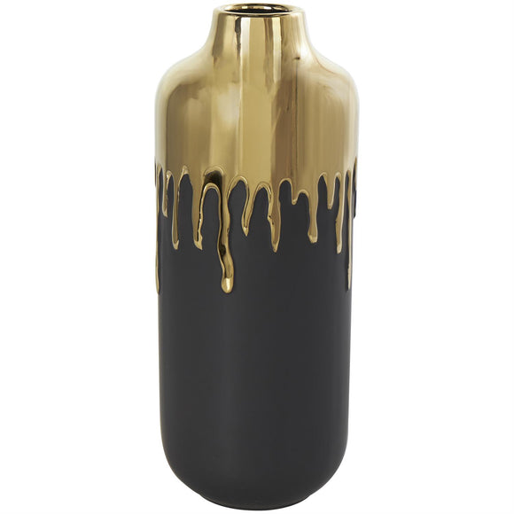 Black Ceramic Vase With Abstract Gold Melting Drips - 5