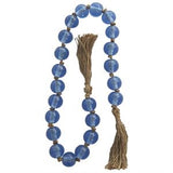 Blue Glass Handmade Round Beaded Garland with Tassel with Knotted Brown Jute -  45" X 1" X 1"
