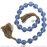 Blue Glass Handmade Round Beaded Garland with Tassel with Knotted Brown Jute -  45" X 1" X 1"