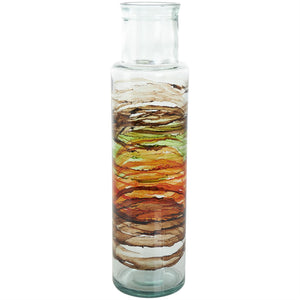 Clear Recycled Glass Abstract Vase with Swirled Colored Glass Bands - 6" X 6" X 22"