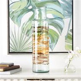 Clear Recycled Glass Abstract Vase with Swirled Colored Glass Bands - 6" X 6" X 22"