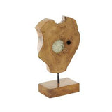 Brown Teak Wood Abstract Sculpture with Resin Embedded, 10" x 4" x 12"