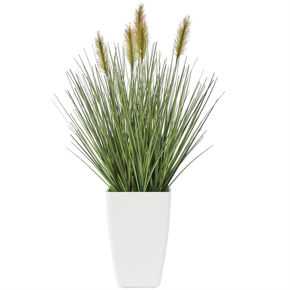 Green Faux Foliage Artificial Plant with White Plastic Pot 12