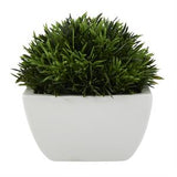 Green Faux Foliage Artificial Plant with White Ceramic Pot -  7" X 7" X 7"