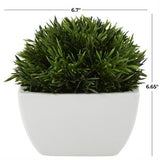 Green Faux Foliage Artificial Plant with White Ceramic Pot -  7" X 7" X 7"