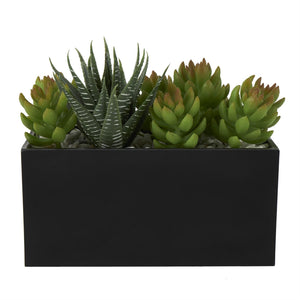 melamine plant pots Shop Green Faux Foliage Artificial Plant with Black Melamine Pot - 8" X 5" X 7"