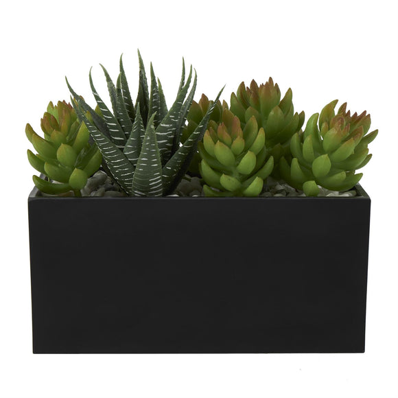 faux succulents in black pots DecMode 7" Artificial Plant in Black Melamine Pot
