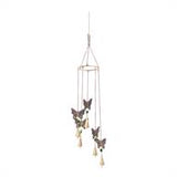 Gold Metal Butterfly Indoor Outdoor Embellished Windchime with Glass Beads and Cone Bells, 5" x 5" x 39"