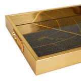 Gold Plastic Geometric Tray with Black Glass - Set of 2 16", 14"W