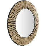 Gold Wood Handmade Abstract Carved Wall Mirror with Black Backing, 36" x 1" x 36"