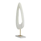 White Polystone Abstract Cut- Out Sculpture with Marble Stand - Home Decor