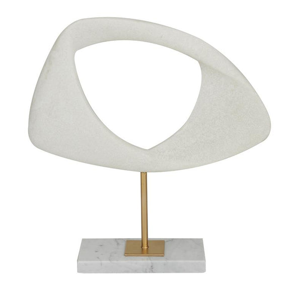 White Polystone Abstract Cut -Out Sculpture with Marble Stand - Home Decor