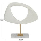 White Polystone Abstract Cut -Out Sculpture with Marble Stand - Home Decor