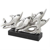 Silver Ceramic Dolphin Sculpture with Black Block Base - 15" X 3" X 9"