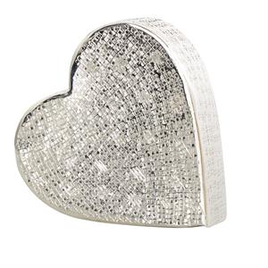 Silver Aluminum Heart Slanted Sculpture with Cube Textured Exterior - 9" X 3" X 9"