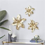 Gold Polystone Floral 3D Wall Decor, Set of 3 - Wall Decor