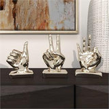 Silver Porcelain Ceramic Hands Sculpture Set of 3 6", 7", 7"H