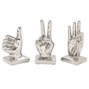 Silver Porcelain Ceramic Hands Sculpture Set of 3 6", 7", 7"H