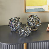 Dark Gray Glass Abstract Handmade Iridescent Knotted Ball Sculpture Set of 3