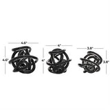 Black Glass Knotted Ball Sculpture Set of 3