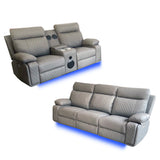 Baltimore Grey Power Recliner Sofa Set – LED Lights & Built-In Speakers
