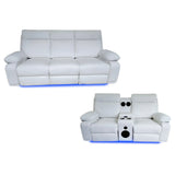 Baltimore White Power Recliner Sofa Set – LED Lights & Built-In Speakers