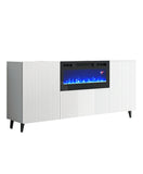 White High Gloss Contemporary Buffet with Fireplace