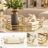 Luxury Gold Mirrored Decorative Tray with Crystal Handles