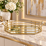 Luxury Gold Mirrored Decorative Tray with Crystal Handles
