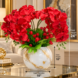 Luxury Red Orchid Floral Arrangement in White & Gold Marble Vase – 24”