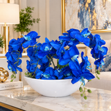 Luxury Blue Orchid Floral Arrangement in White Bowl Vase – 16”