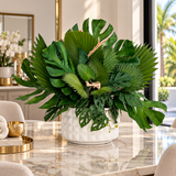 Luxury Tropical Greenery Arrangement in White Ceramic Vase – 30"
