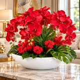 Luxury Red Orchid Artificial Floral Arrangement in White Vase – 23”